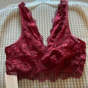 American Threads Plunge Lace Bralette NWT Burgundy Size L